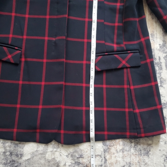 NorthStyle Women's Navy Blue Blazer with Red window Pane Plaid print Sz XL EUC - Picture 2 of 15